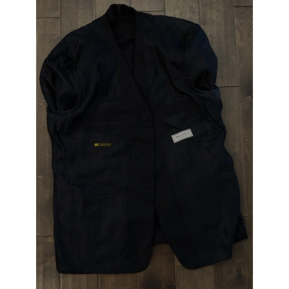 Roberto Villini Jacket Blazer Mens 48L Black/Purple‎ Striped 100% Wool 3-Button